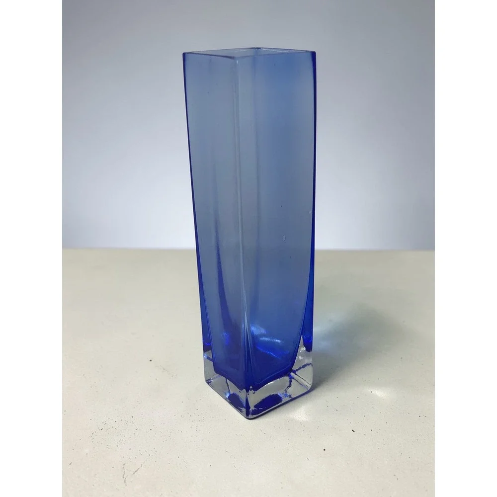 Cobalt Blue Art Glass Bud Vase Square Column Mid Century Modern‎